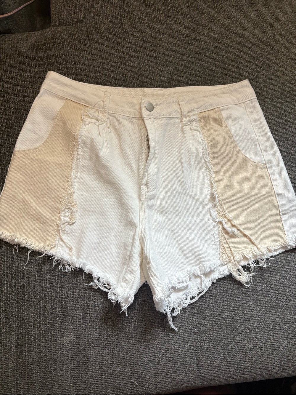 SHEIN White Denim Shorts with Cream Side Panels